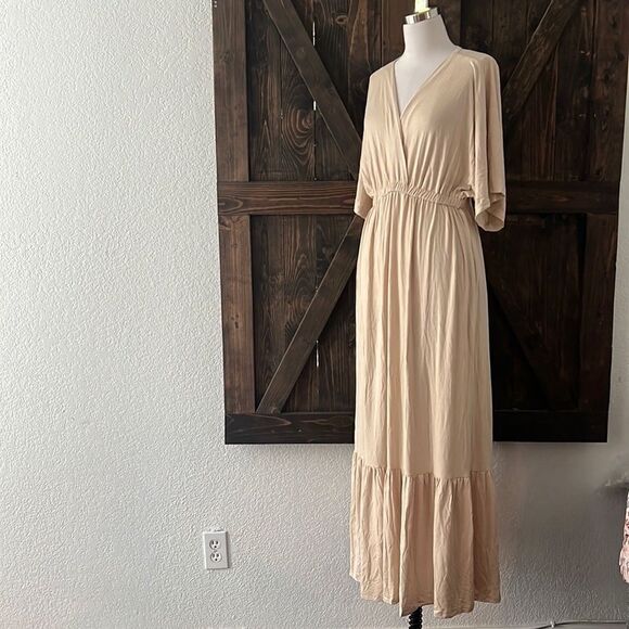 NWT Boho V Neck Short Sleeve Batwing Style Casual Loose High Waist Beach Dress - Picture 8 of 14